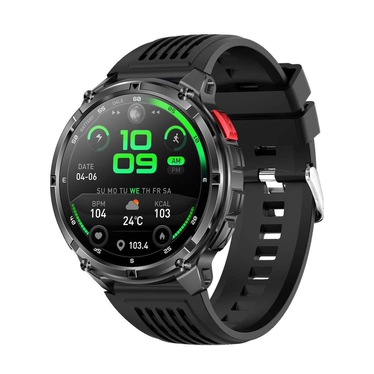 Aluminum 52mm Smartwatch with Pedometer Heart Rate Oximeter Sleep Monitoring Blood Pressure Meter Microphone Case Size Black