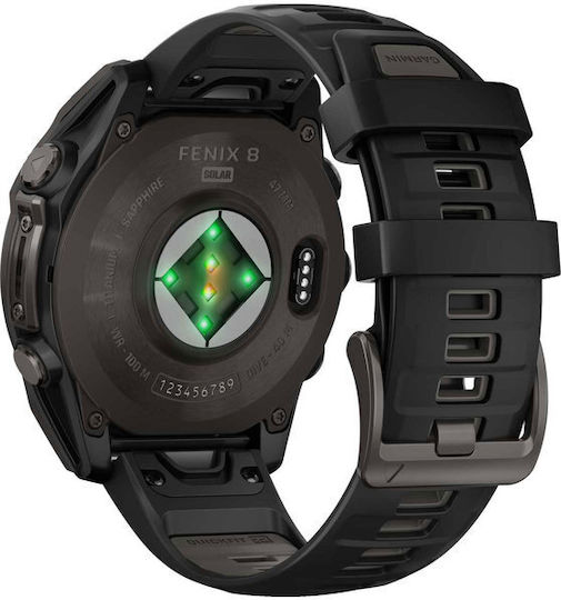 Garmin Fenix 8 Solar Titanium 47mm Waterproof Smartwatch with Heart Rate Monitor (Sapphire, Carbon Grey Dlc Titanium With Black/pebble Grey Silicone Band) vue 8