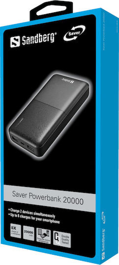 Sandberg Saver Power Bank 20000mAh with 2 USB-A Ports Black vista 3