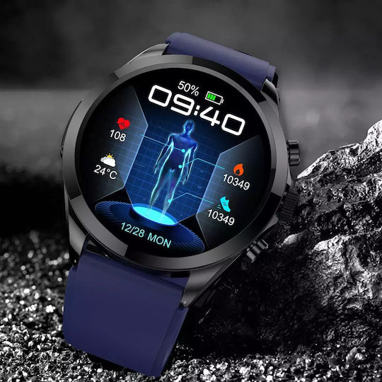 Et440 1.39 Inch Color Screen Smart Silicone Strap Watch Support Heart Rate Blood Pressure Blood Oxygen Blood Glucose Monitoring Blue view 5