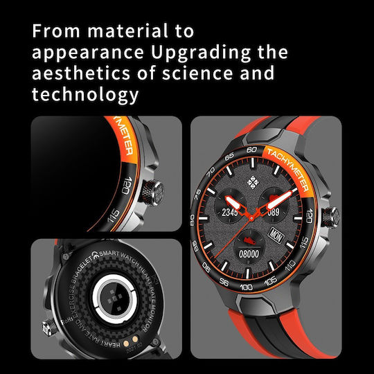 Aoke E15 44mm Smartwatch with Heart Rate Monitor (Black Case / Black-Red Silicone Strap) vue 3