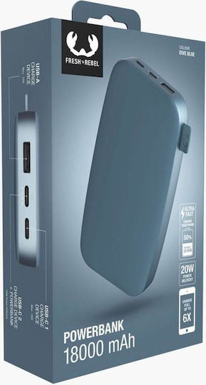 Fresh 'n Rebel Power Bank 18000mAh 20W with USB-A Port and 2 USB-C Ports Power Delivery Dive Blue view 2