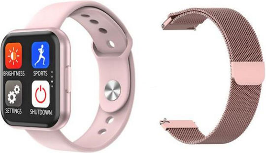 Idealstore Titan 88 Smartwatch Fitness Bracelet Magnetic Metal Bracelet Heart Rate Monitoring Blood Pressure Bluetooth Call Notifications Facebook Sms Water Resistant Ip 67 1.30 Screen + Silicone Bracelet Pink view 1