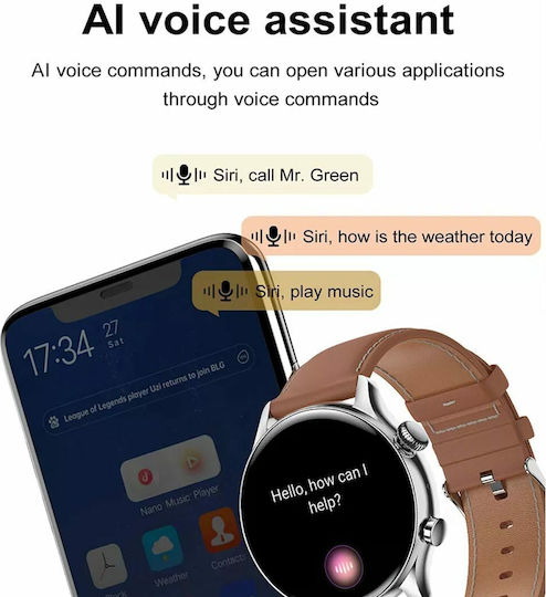 HK8 Pro Smartwatch with Heart Rate Monitor (Silver Case / Brown Leather Strap) view 6