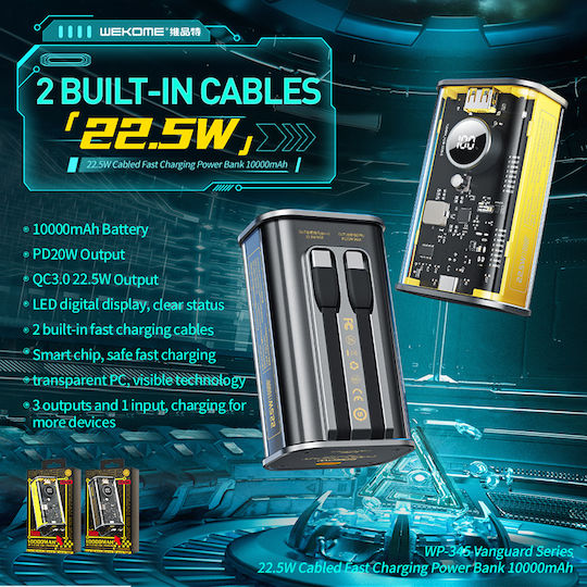 WK WP-345 Power Bank 10000mAh 20W with USB-A Port Power Delivery Yellow view 3