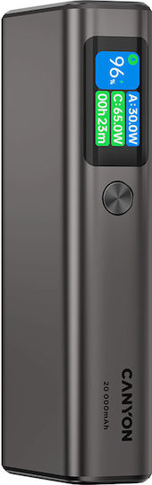 Canyon OnPower 230 20000mAh 130W with USB-A Port and 2 USB-C Ports Power Delivery Gray vue 2