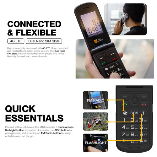 AGM M10 with Charging Base Dual SIM Mobile with Large Buttons Black view 4