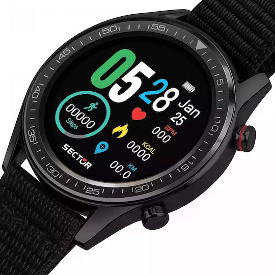 Sector S-02 46mm Smartwatch with Heart Rate Monitor (Black Fabric Strap) view 6