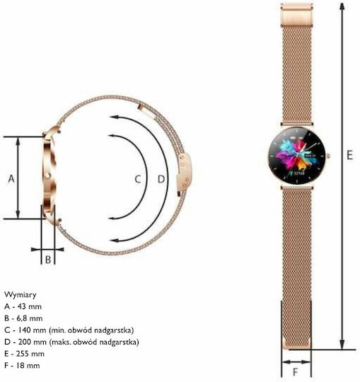 Manta Alexa Smartwatch with Heart Rate Monitor (Gold) view 9