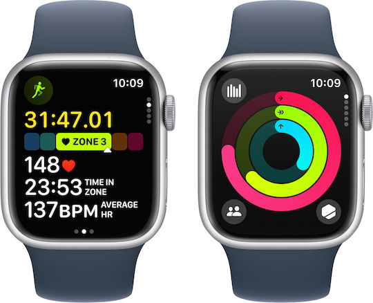 Apple Watch Series 9 Aluminium 41mm Waterproof with Heart Rate Monitor (Silver with Storm Blue Sport Band (S/M)) view 8