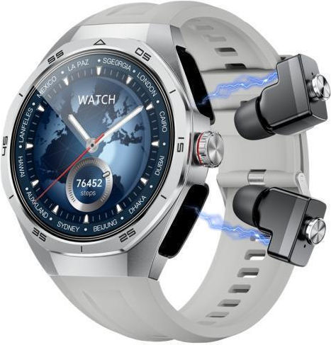Smartwatch Gt97 1.53 Inch Round Screen 2 In 1 Bluetooth Earphone Silicone Strap Smart Watch Supports Bluetooth Calls Silver
