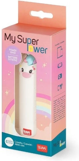 Legami Milano My Super Power 4800mAh with USB-A Port and USB-C Port Unicorn view 4