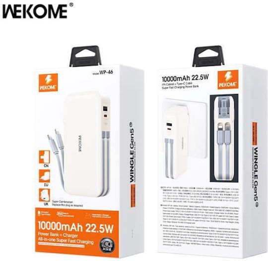 WK WP-46 Power Bank 10000mAh 22.5W with USB-A Port and USB-C Port Beige vue 2