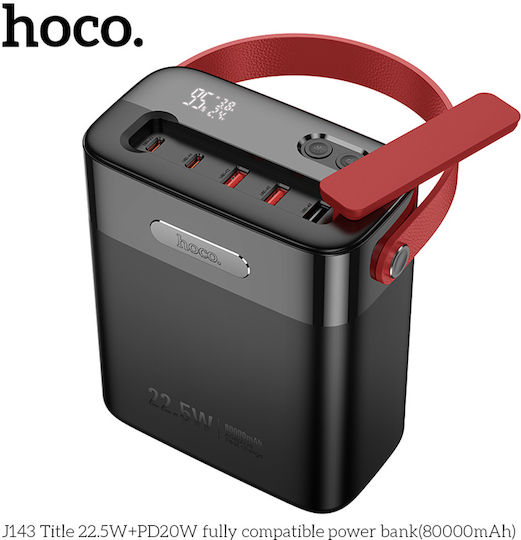 Hoco J143 Power Bank 80000mAh 22.5W with 2 USB-A Ports and 3 USB-C Ports Black view 5