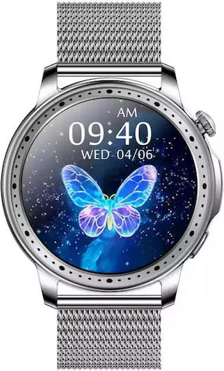 Women's Smart Watch Nubi Km33 Bluetooth Calling Heart Rate Calories Amoled Hd Display Remote Camera Remote Music Notifications Silver view 3