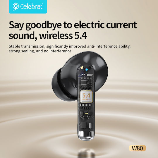 Celebrat W80 In-ear Bluetooth Handsfree Headphones with Sweat Resistance and Charging Case White view 4