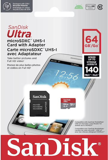 Sandisk Ultra Flash Memory Card microSDXC to SD Adapter Included 64 GB view 4