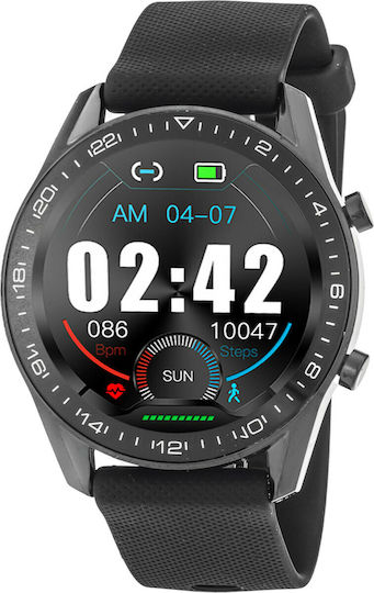 3Guys 3GW2591 44mm Smartwatch with Heart Rate Monitor (Black Rubber Band)