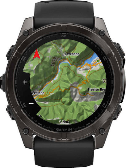 Garmin Fenix 8 Stainless Steel 51mm Waterproof Smartwatch with Heart Rate Monitor (Sapphire, Carbon Grey Dlc With Black/Pebble Grey Silicone Band) view 1