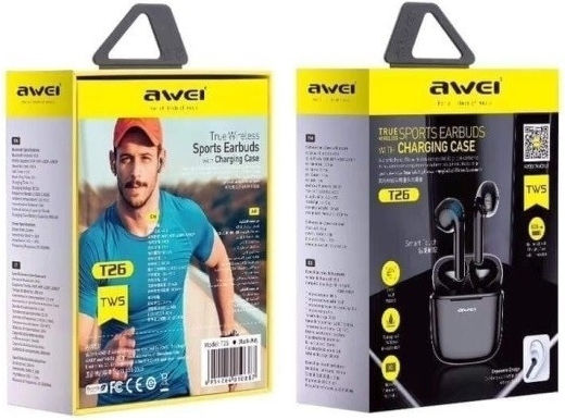 Awei T26 Earbud Bluetooth Handsfree Earphones with Charging Case Black view 8