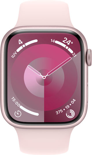 Apple Watch Series 9 Aluminium 45mm Waterproof with Heart Rate Monitor (Pink with Light Pink Sport Band (S/M)) view 2