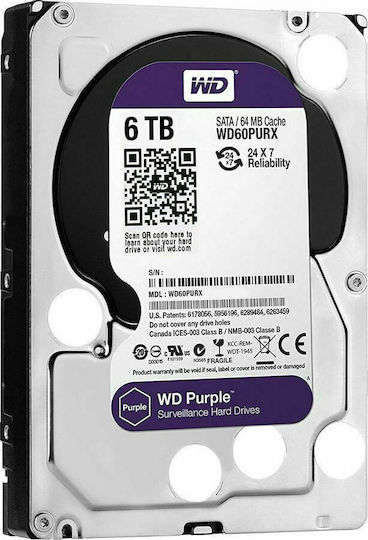 Western Digital Purple 6TB HDD Hard Drive 3.5" SATA III 5400rpm with 256MB Cache for Recorder WD64PURZ vue 2