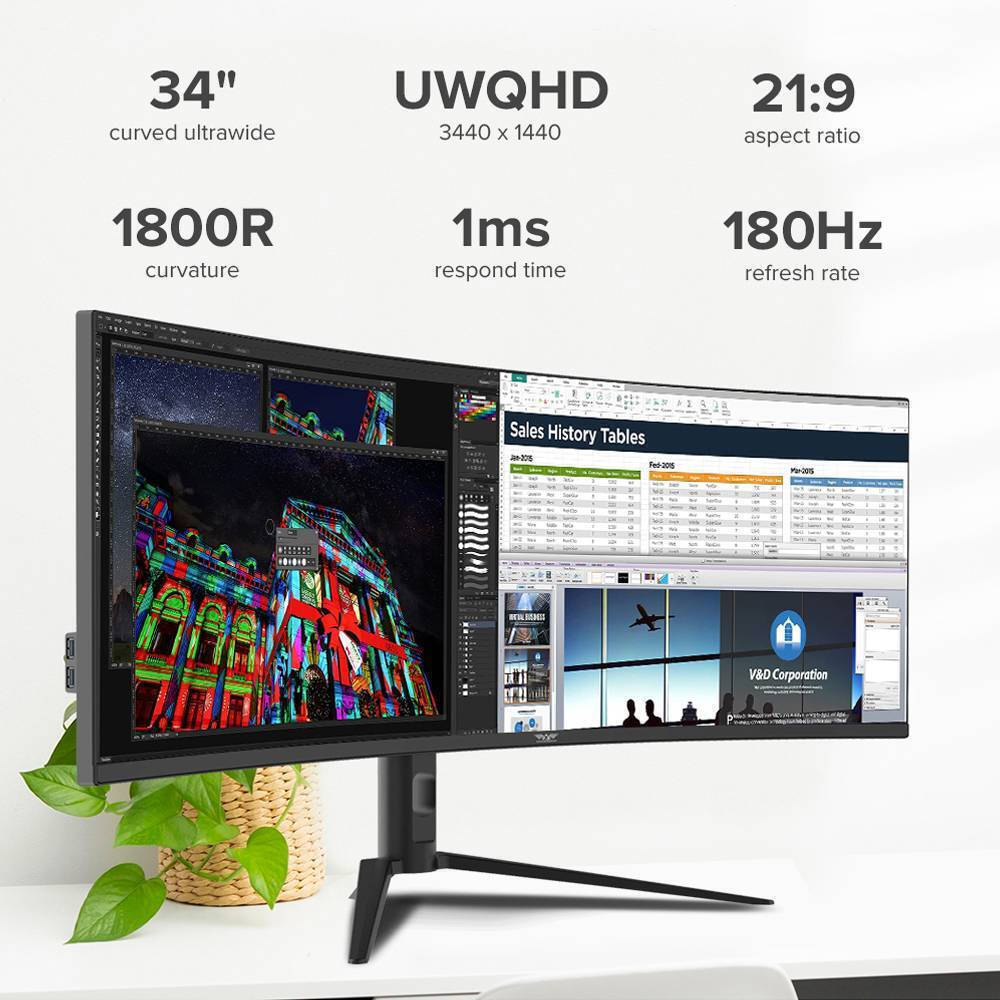 Armaggeddon XTREME SERIES XC34UWQHD Ultrawide HDR Curved Gaming Monitor 34" QHD 3440x1440 180Hz with 1ms Response Time GTG view 8