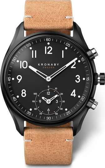 Kronaby Apex Hybrid Stainless Steel 43mm Waterproof Smartwatch (Beige Leather) view 3