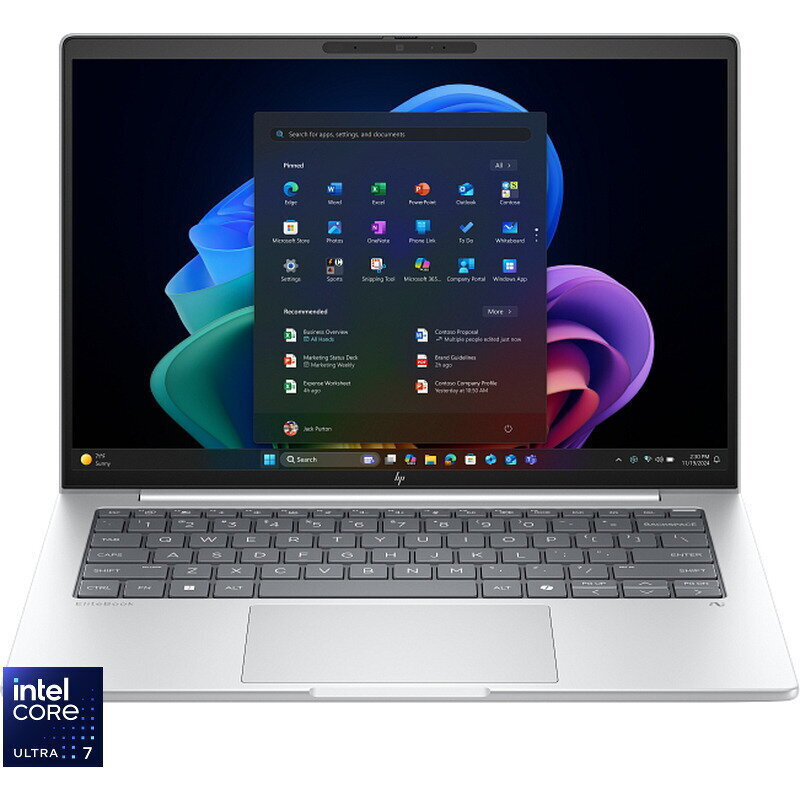 HP EliteBook 8 G1i 14" IPS QHD+ (Ultra 7-258V/32GB/1TB SSD/W11 Pro) Glacier Silver (US Keyboard) view 3