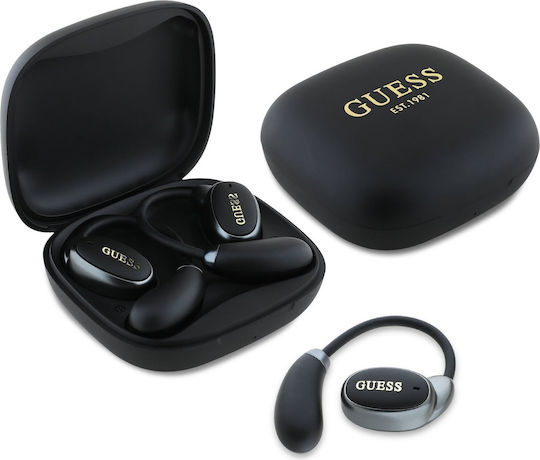 Guess Satin Classic Logo Open Ear Bluetooth Handsfree Earphones with Charging Case Black view 1