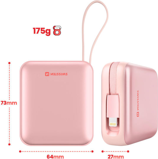 Swissten Power Bank 10000mAh 20W with USB-C Port Pink view 2