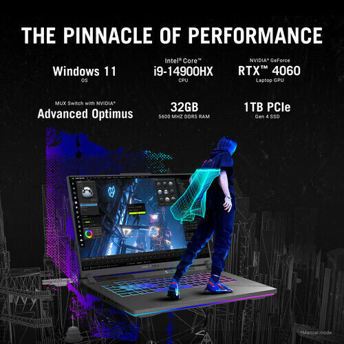 Asus Rog Strix G16 G614JVR-ES96 16" IPS QHD+ (i9-14900HX/32GB/1TB SSD/GeForce RTX 4060/W11 Home) Eclipse Grey (US Keyboard) view 5