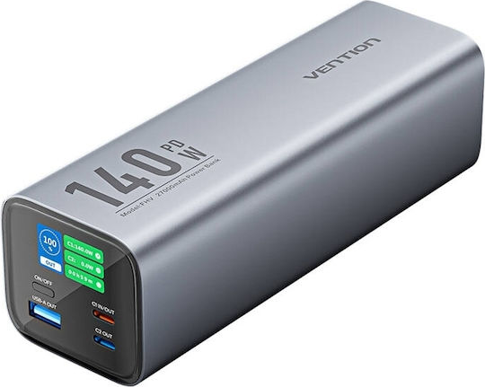Vention Power Bank 27000mAh 140W with USB-A Port and USB-C Port Power Delivery Gray view 2
