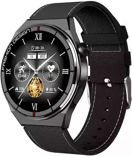 Men's Smart Watch Nubi Sk11 Plus Ips Display Bluetooth Call Heart Rate Calories Blood Pressure Remote Camera Sports Modes Black Leather view 1