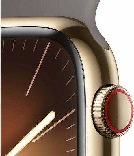 Apple Watch Series 9 Cellular Stainless Steel 45mm Waterproof with eSIM and Heart Rate Monitor (Gold with Clay Brown Sport Band (M/L)) view 4