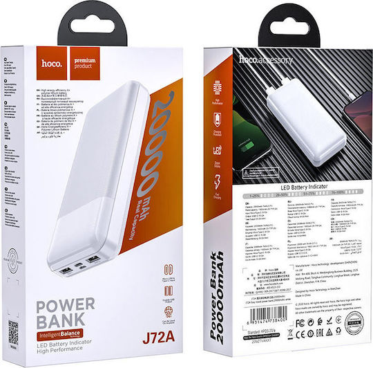 Hoco J72A Power Bank 20000mAh with 2 USB-A Ports White view 3