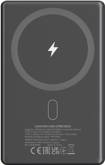 Canyon OnPower 510 MagSafe 10000mAh 20W with USB-C Port Power Delivery Gray vue 3