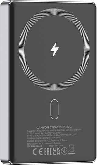 Canyon OnPower 510 MagSafe 10000mAh 20W with USB-C Port Power Delivery Gray vue 4