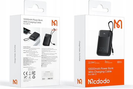 Mcdodo MC-3243 Power Bank 10000mAh 22.5W with USB-A Port and USB-C Port Black view 6