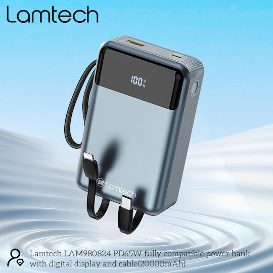Lamtech Power Bank 20000mAh 65W With USB-A Output Port And USB-C Output Port Power Delivery Quick Charge 3.0 Black view 5