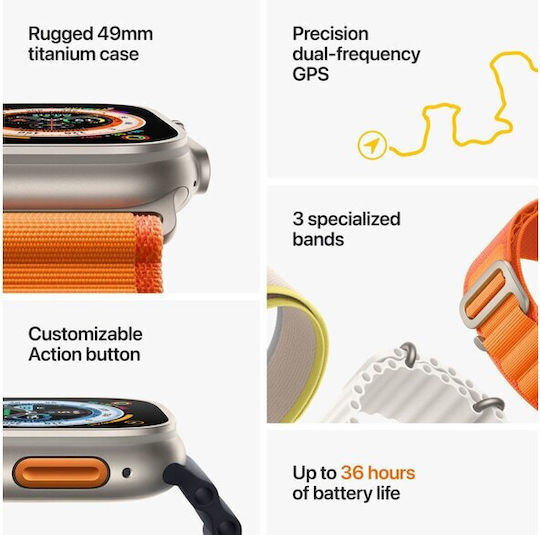 Apple Watch Ultra Titanium 49mm Waterproof with eSIM and Heart Rate Monitor (Green Alpine Loop Medium) view 4