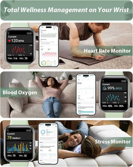 Tensky ID208 Plus Smartwatch with Heart Rate Monitor (Green) view 3
