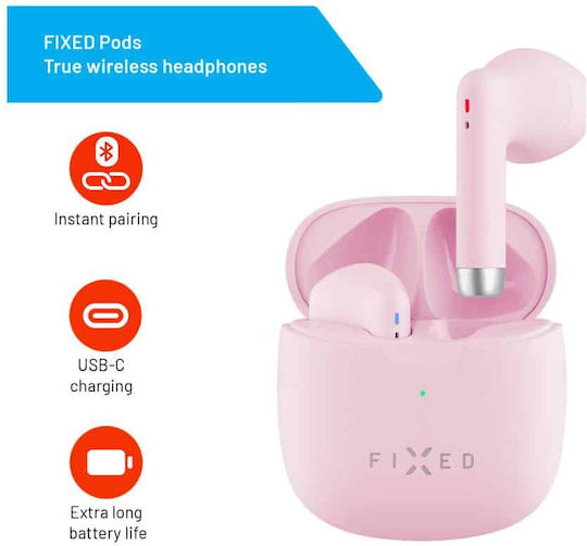 Fixed In-ear Bluetooth Handsfree Earphones with Charging Case Pink view 6