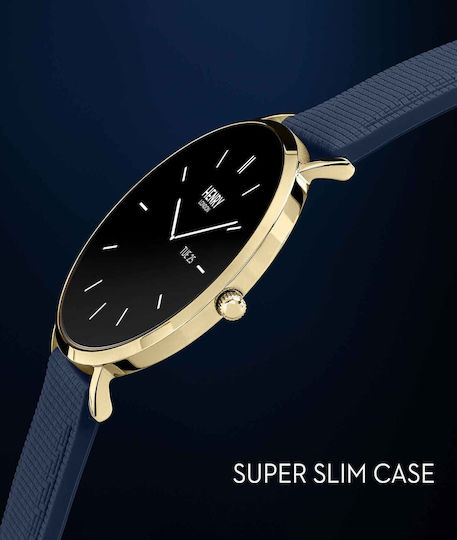 Henry London Smart Stainless Steel 43mm Smartwatch with Heart Rate Monitor (Gold & Navy Silicone) view 6