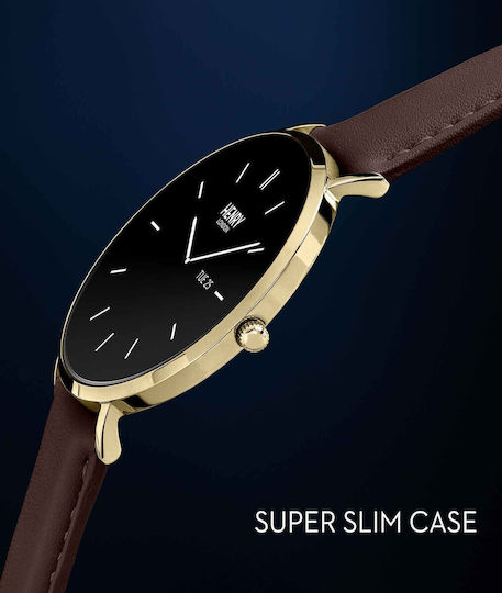 Henry London Smart Stainless Steel 43mm Smartwatch with Heart Rate Monitor (Gold & Chocolate Leather) view 6
