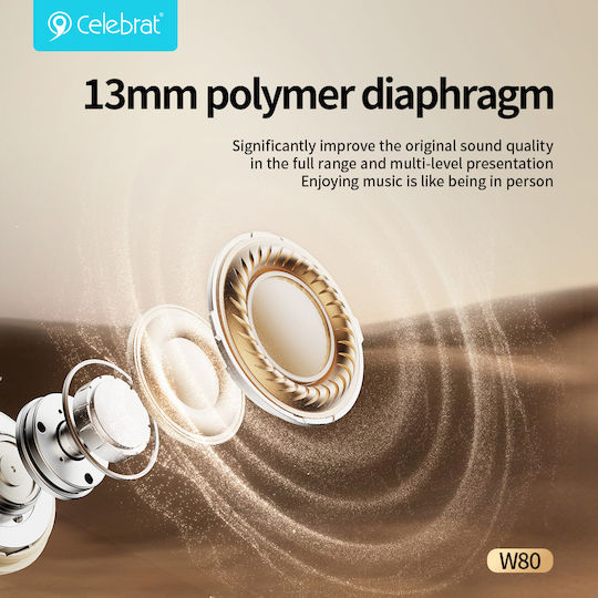 Celebrat W80 In-ear Bluetooth Handsfree Headphones with Sweat Resistance and Charging Case White view 3