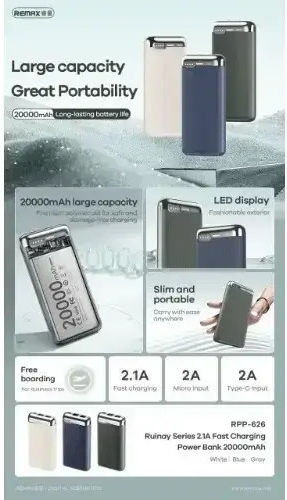 Remax RPP-626 Power Bank 20000mAh 18W with 2 USB-A Ports Blue view 5
