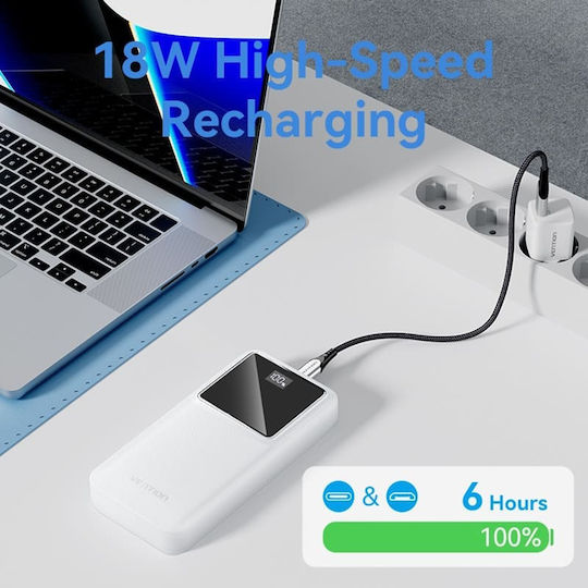 Vention FHLW0 Power Bank 20000mAh 22.5W with 2 USB-A Ports and USB-C Port White view 4