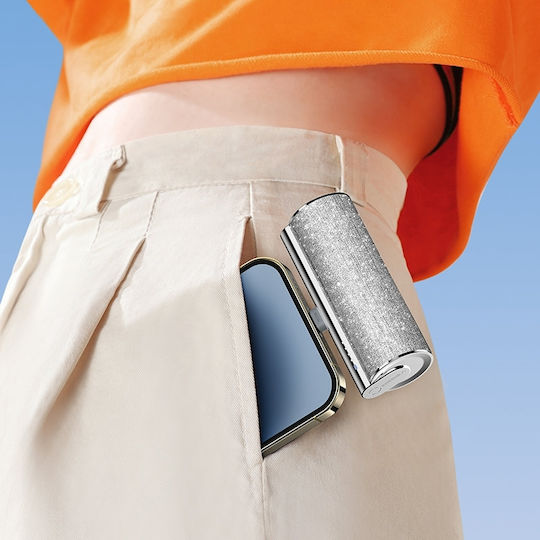 Veger W0573 Power Bank 5000mAh 12W with USB-C Port Power Delivery Glitter Silver view 2