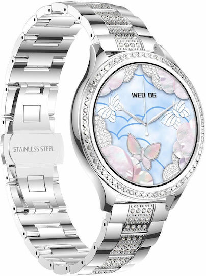 Ak53 Ip67 Bt5.2 1.32inch Smart Watch Support Voice Call Health Monitoring Style:pearl Steel Strap Silver view 2